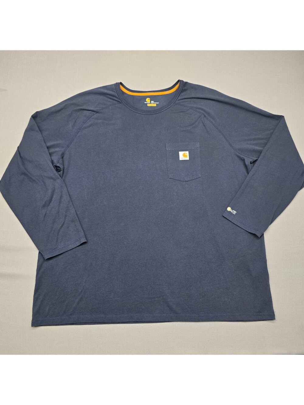 Carhartt Mens 3XL Force Cotton Delmont Long Sleeve Pocket T-Shirt Blue